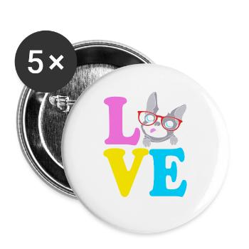 Boston Terrier - Buttons groß 56 mm (5er Pack) - Weiß - Vorne