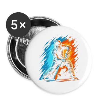 Cricket Herren Kinder Cricketspieler - Buttons groß 56 mm (5er Pack) - Weiß - Vorne