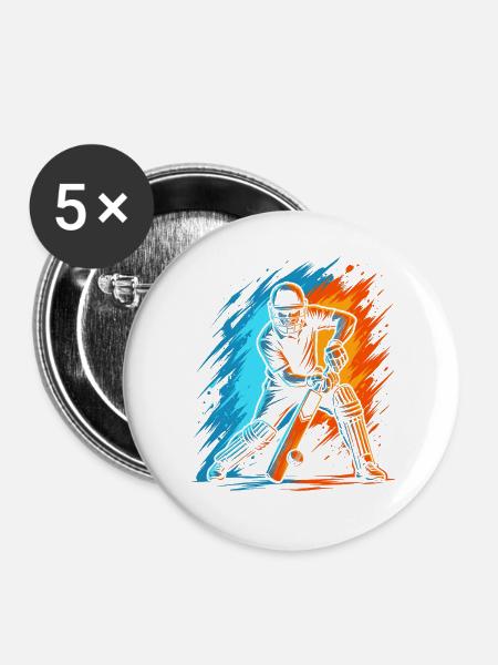 Cricket Herren Kinder Cricketspieler - Buttons groß 56 mm (5er Pack) - Weiß