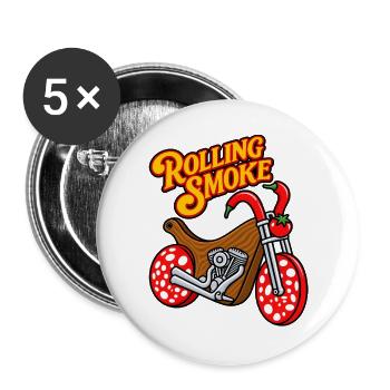 Lustiger BBQ-Fleisch-Motorrad-Chopper - Buttons groß 56 mm (5er Pack) - Weiß - Vorne