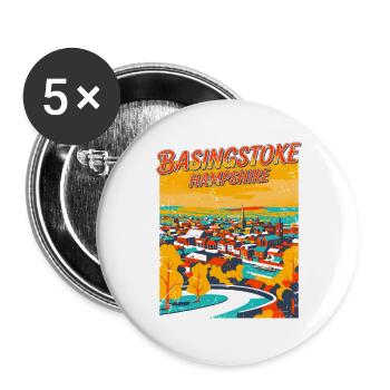 City Basingstoke Hampshire Retro Travel Poster - Buttons groß 56 mm (5er Pack) - Weiß - Vorne