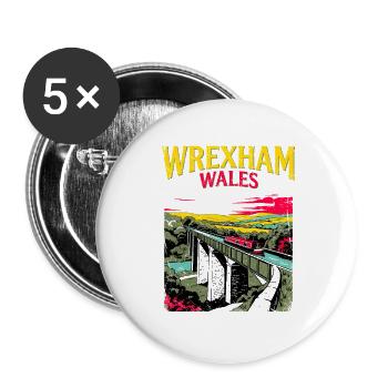 City Vintage Travel Poster Wrexham Wales Novelty - Buttons groß 56 mm (5er Pack) - Weiß - Vorne