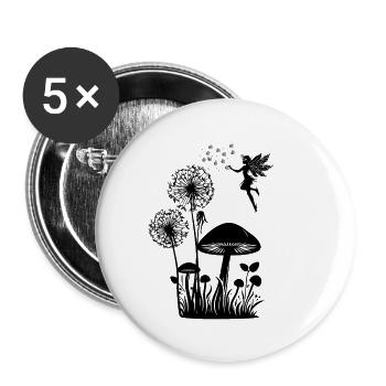 Schmetterlingdesign Pusteblumen Wiese Herzen Feen - Buttons groß 56 mm (5er Pack) - Weiß - Vorne