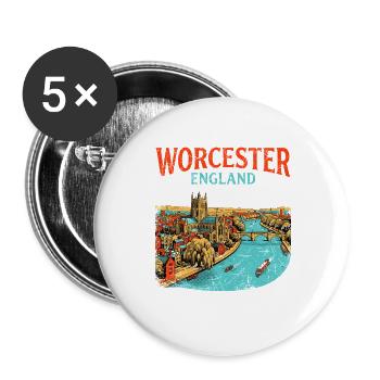City Vintage Worcester England River Severn Art - Buttons groß 56 mm (5er Pack) - Weiß - Vorne