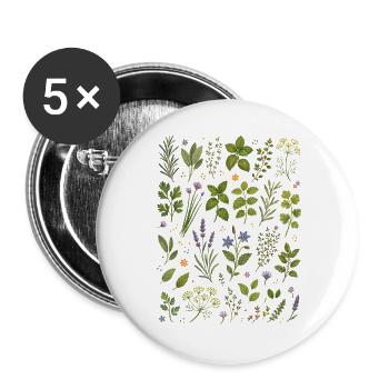Küchenkräuter | Kräuter & Garten - Buttons groß 56 mm (5er Pack) - Weiß - Vorne
