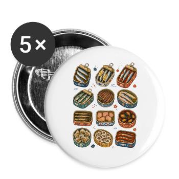 Fischkonserven | Sardinen & Meeresküche - Buttons groß 56 mm (5er Pack) - Weiß - Vorne