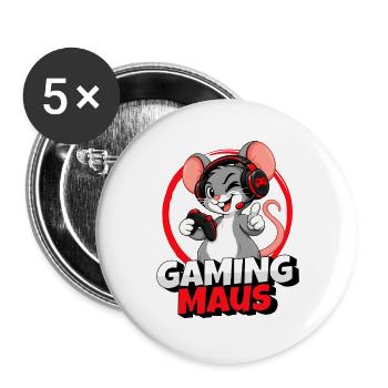 Gaming Maus Gamer Cartoon mit Headset - Buttons groß 56 mm (5er Pack) - Weiß - Vorne