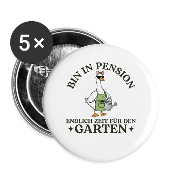 Pension Zeit für den Garten Pensionärin Geschenk - Buttons groß 56 mm (5er Pack) - Weiß - Vorne