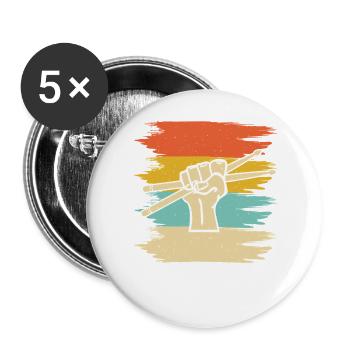 Gift Drums Schlagzeuger Raised Fist and Sticks - Buttons groß 56 mm (5er Pack) - Weiß - Vorne
