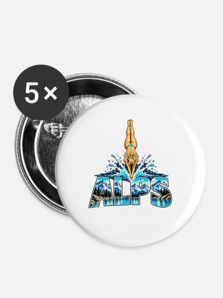 Alpen Sprung ins Bergsee Abenteuer - Buttons groß 56 mm (5er Pack) - Weiß