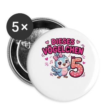 Vögelchen Geburtstag 5 – Niedliches Küken - Buttons groß 56 mm (5er Pack) - Weiß - Vorne