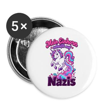 Mein Einhorn scheißt auf Nazis Regenbogen Humor - Buttons groß 56 mm (5er Pack) - Weiß - Vorne