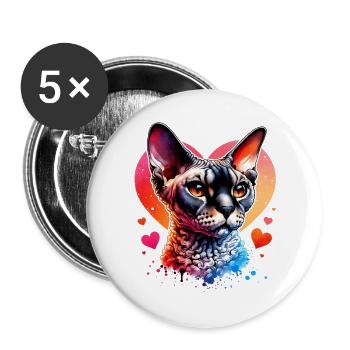 Devon Rex - Buttons groß 56 mm (5er Pack) - Weiß - Vorne