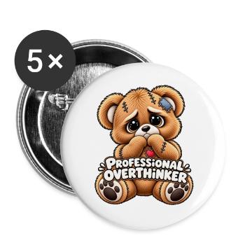 Profi-Overthinker Bär - Buttons groß 56 mm (5er Pack) - Weiß - Vorne