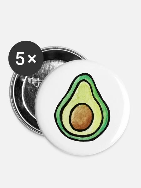 Aquarell Avocado-Scheibe - Buttons groß 56 mm (5er Pack) - Weiß