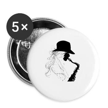 Weiblicher Saxophonist - Buttons groß 56 mm (5er Pack) - Weiß - Vorne