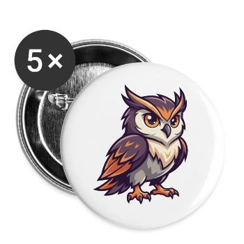 Süße Cartoon-Eule mit großen Augen und orangefarbenen Akzenten - Buttons groß 56 mm (5er Pack) - Weiß - Vorne