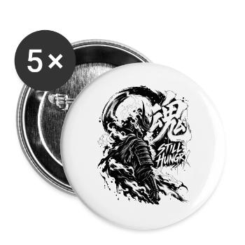 Still Hungry Samurai Flammenkunst - Buttons groß 56 mm (5er Pack) - Weiß - Vorne