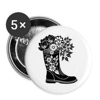Regenstiefel mit Blumen - Buttons groß 56 mm (5er Pack) - Weiß - Vorne