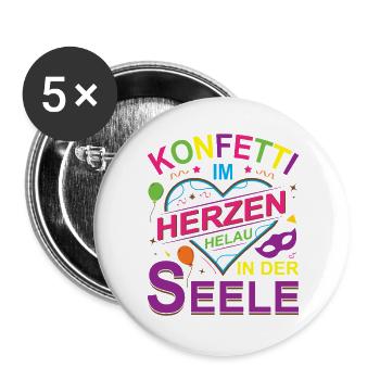 Konfetti im Herzen Helau in der Seele - Buttons groß 56 mm (5er Pack) - Weiß - Vorne