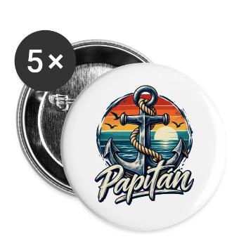 Vatertag Papitän - Papa ist der Beste Boot fahren - Buttons groß 56 mm (5er Pack) - Weiß - Vorne