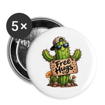 Lustiger cooler Kaktus Free Hugs Kakteen  - Buttons groß 56 mm (5er Pack) - Weiß - Vorne