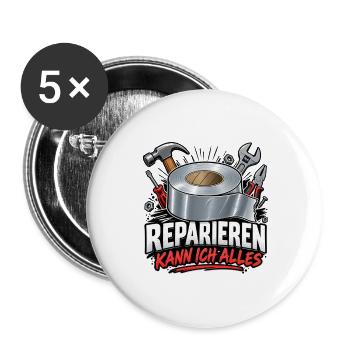 Reparieren kann ich alles – Handwerker Werkzeug  - Buttons groß 56 mm (5er Pack) - Weiß - Vorne