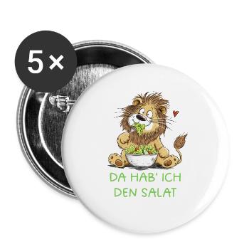 Da hab ich den Salat | Lustiger Löwe Spruch - Buttons groß 56 mm (5er Pack) - Weiß - Vorne