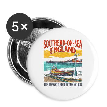 Southend-on-Sea England Longest Pier in the World - Buttons groß 56 mm (5er Pack) - Weiß - Vorne