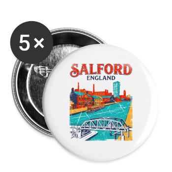 Salford England Vintage Canal Bridge Cityscape - Buttons groß 56 mm (5er Pack) - Weiß - Vorne