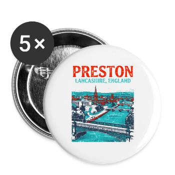 Preston Lancashire England Retro Cityscape Novelty - Buttons groß 56 mm (5er Pack) - Weiß - Vorne