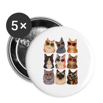 Retro Cats Sunglasses Groovy 70s Cat Mom Gift - Buttons groß 56 mm (5er Pack) - Weiß - Vorne