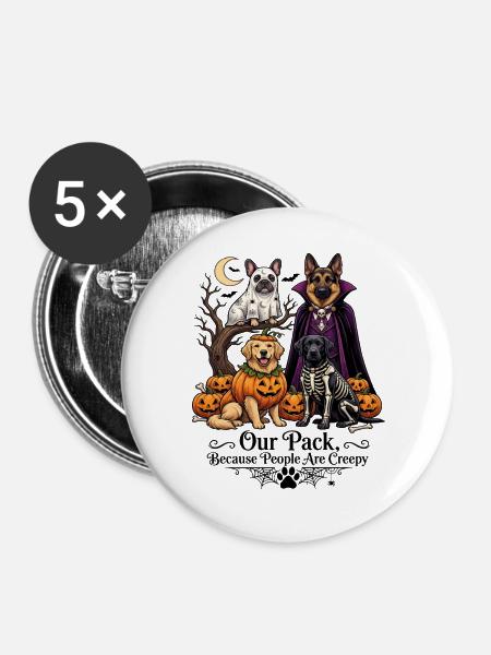 Hunde Halloween Hound Parade - Buttons groß 56 mm (5er Pack) - Weiß