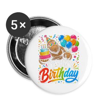 Bigfoot Geburtstag Fiesta - Buttons groß 56 mm (5er Pack) - Weiß - Vorne
