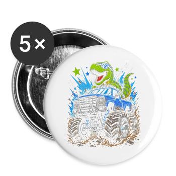 Dino Monster Truck Abenteuer - Buttons groß 56 mm (5er Pack) - Weiß - Vorne