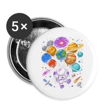 Weltraum Ballon-Abenteuer - Buttons groß 56 mm (5er Pack) - Weiß - Vorne