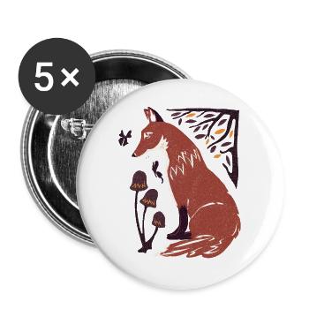 Herbstfuchs im Pilzwald - Buttons groß 56 mm (5er Pack) - Weiß - Vorne