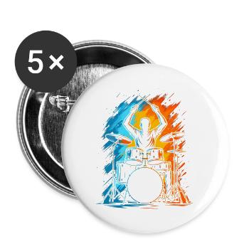 Schlagzeuger Drummer Herren Kinder Schlagzeug - Buttons groß 56 mm (5er Pack) - Weiß - Vorne