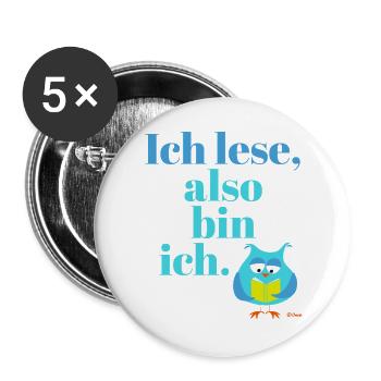 Ich lese, also bin ich! - Buttons groß 56 mm (5er Pack) - Weiß - Vorne