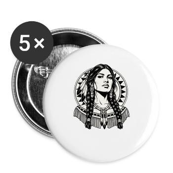 Indigene Frau mit Federschmuck Vintage - Buttons groß 56 mm (5er Pack) - Weiß - Vorne