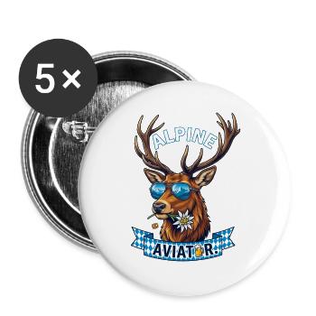 Alpen Hirsch Ersatztracht Volksfest - Buttons groß 56 mm (5er Pack) - Weiß - Vorne