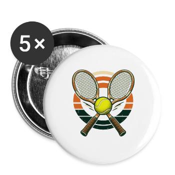 Tennis Retro – Gekreuzte Schläger und Ball - Buttons groß 56 mm (5er Pack) - Weiß - Vorne