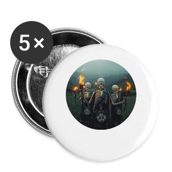 Skelette in schottischen Kilts mit Fackeln - Buttons groß 56 mm (5er Pack) - Weiß - Vorne