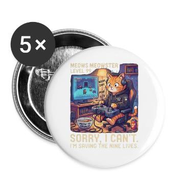 Meowster Level 99 Katzengamer - Buttons groß 56 mm (5er Pack) - Weiß - Vorne
