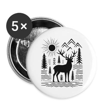 Hirsch in Kiefern-Silhouette - Buttons groß 56 mm (5er Pack) - Weiß - Vorne