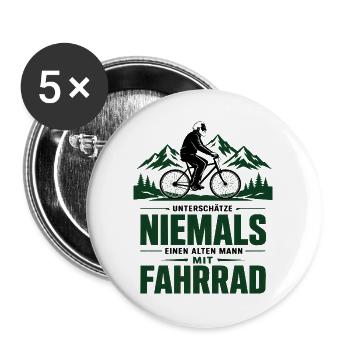 Nie einen alten Mann mit Fahrrad - Buttons groß 56 mm (5er Pack) - Weiß - Vorne