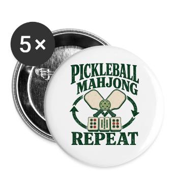  Pickleball Mahjong Wiederholung Schläger Fliesen - Buttons groß 56 mm (5er Pack) - Weiß - Vorne