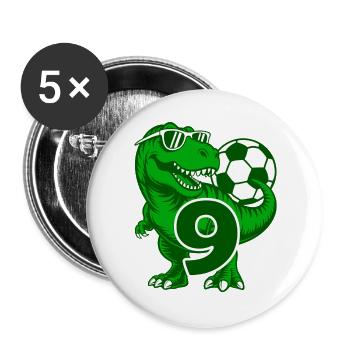 DINOSAURIER 9 JAHRE FUßBALL 9. GEBURTSTAG - Buttons groß 56 mm (5er Pack) - Weiß - Vorne