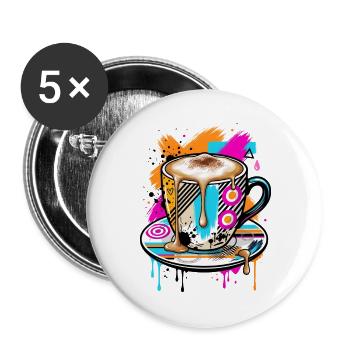 Kaffee Pop Art Becher - Buttons groß 56 mm (5er Pack) - Weiß - Vorne
