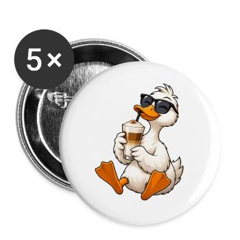 Ente mit Latte Macchiato - Buttons groß 56 mm (5er Pack) - Weiß - Vorne